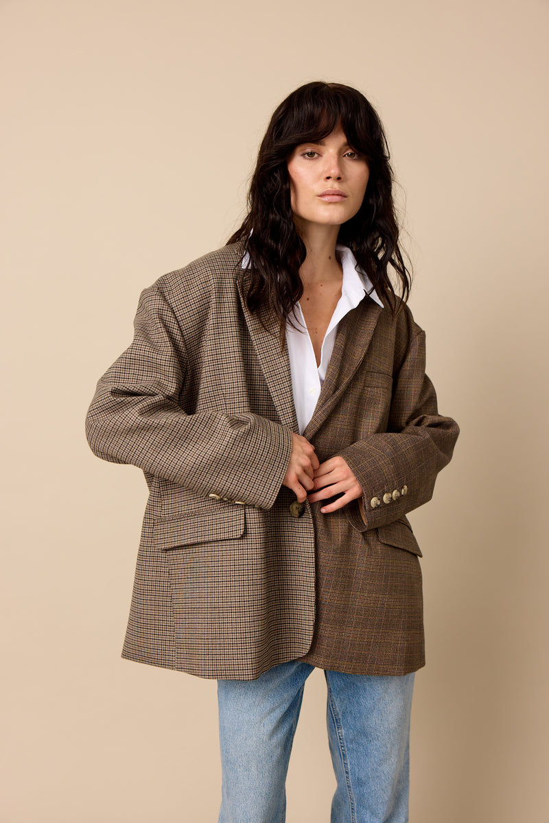 BENOIT CONTRASTED BLAZER - BROWN