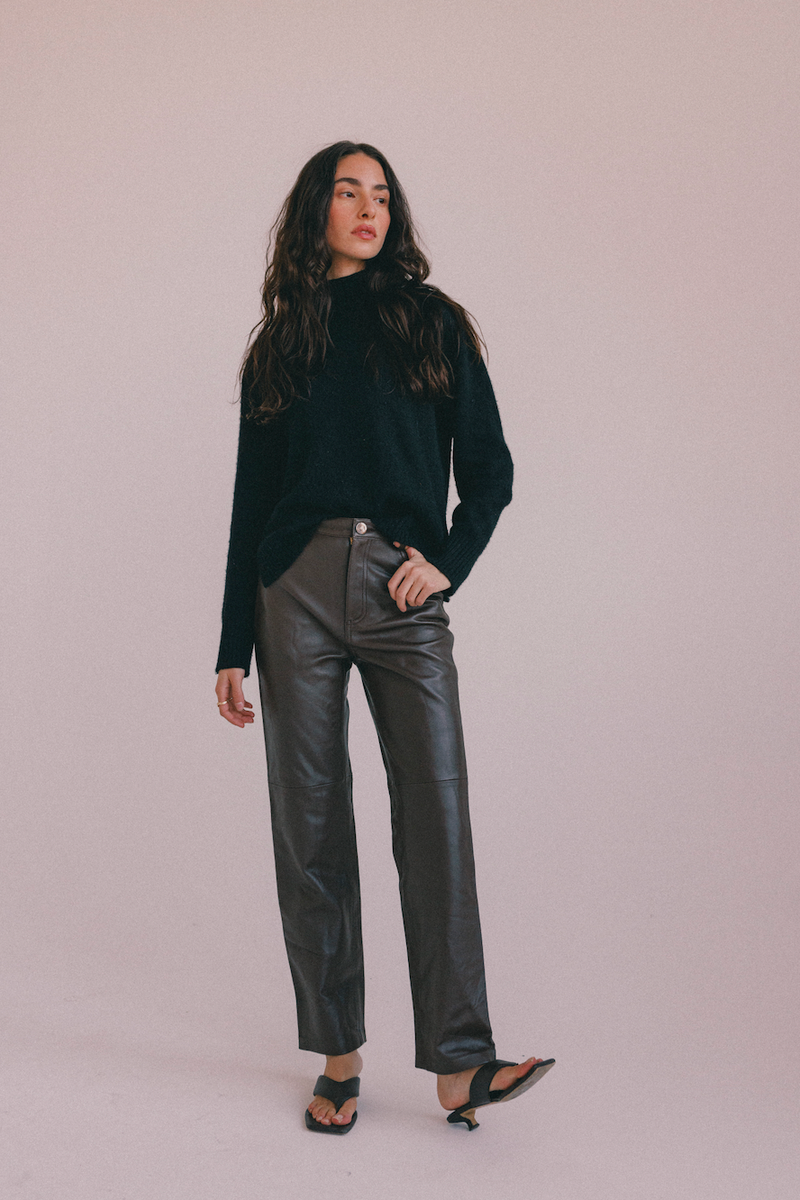 BESSON LEATHER PANTS - BROWN